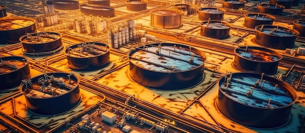 Free photo aerial view oil and gas terminal storage tank farm