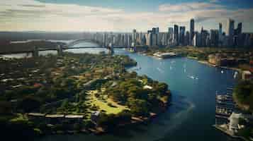 Бесплатное фото Вид с воздуха на город у воды