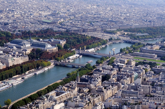 Aerial view of paris with river seine