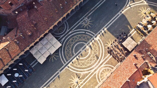 aerial view of piazza in vigevano, italy