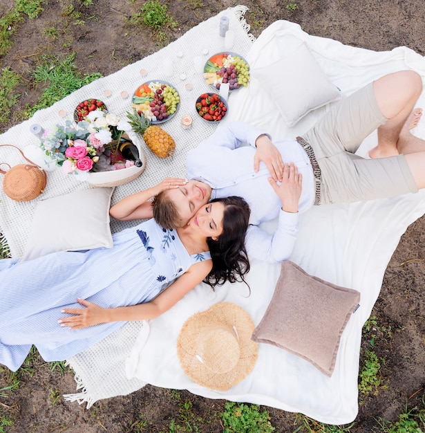 Free photo aerial view of picnic for lovers on a summer day