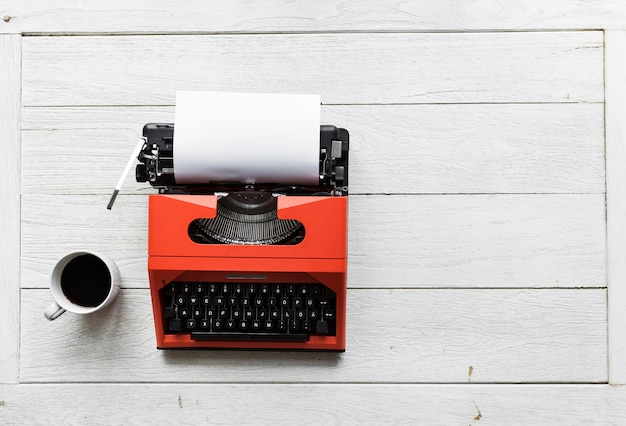 Aerial view of retro typewriter