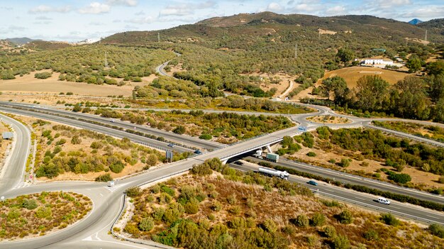 Aerial view of roads surrounded by nature