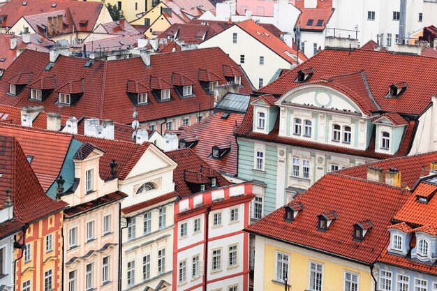 Aerial view of roofs in Prague city