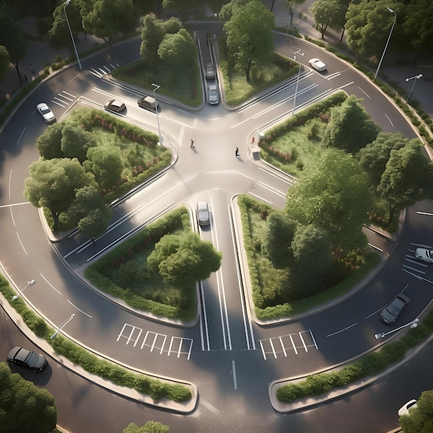 Free photo aerial view of a roundabout in the city top view