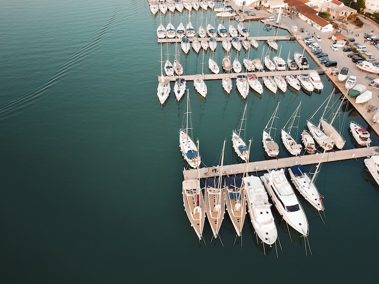 Free Photo aerial view, sailing yachts, motor yachts and catamarans, croatia