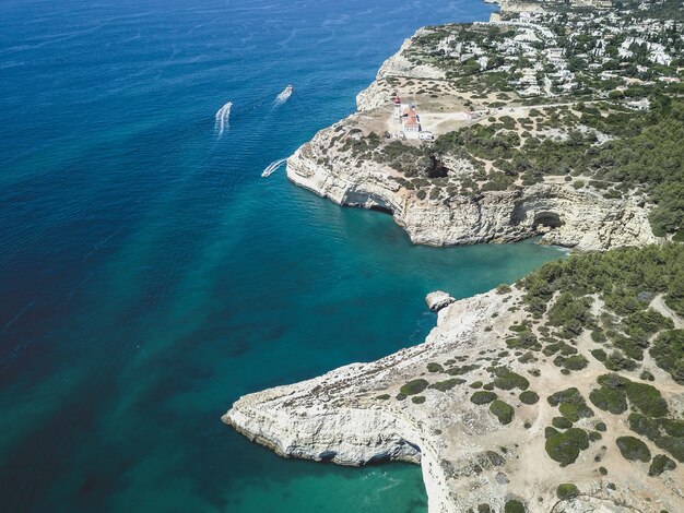 Aerial view of the sea and the cliffs