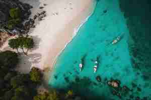 Foto gratuita vista aerea della spiaggia con spiaggia e foresta costa con sabbia e acqua paesaggio tropicale ai generativo