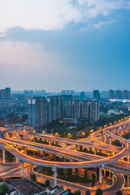 Aerial View of Shanghai overpass at Night