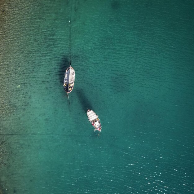 Aerial view of ships in the water