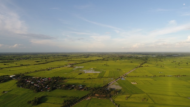 Free photo aerial view over small village, country roadside.