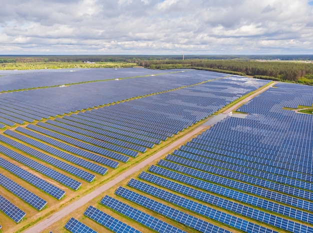 Aerial view to solar power plant