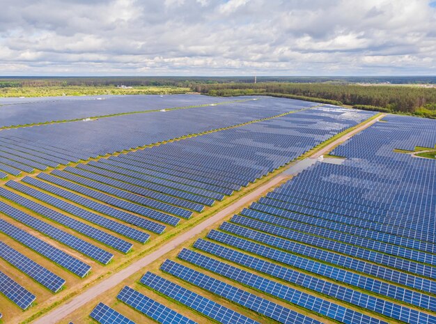 Aerial view to solar power plant