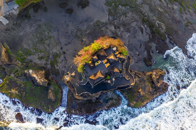 Aerial view of Tanah lot temple in Bali, Indonesia