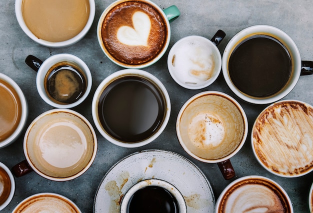 Free photo aerial view of various coffee