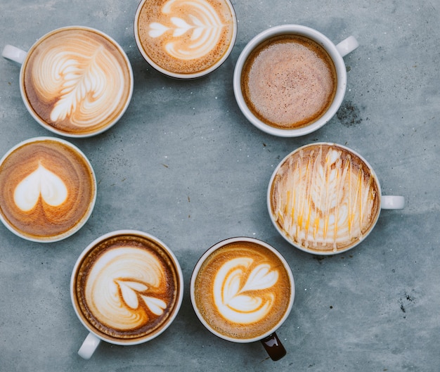 Free photo aerial view of various coffee