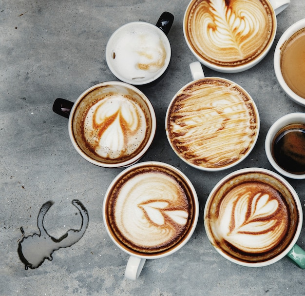 Free photo aerial view of various coffee