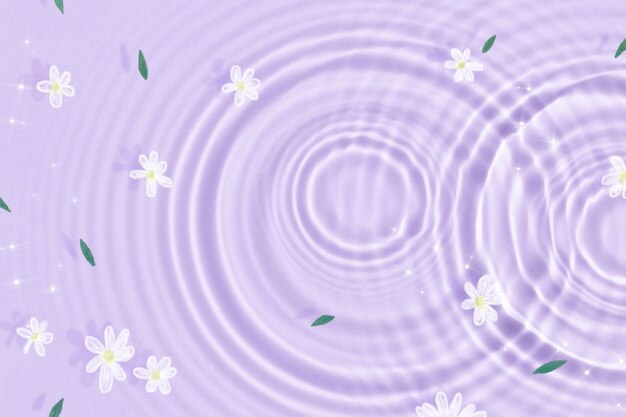 Aesthetic background, water ripple texture, white flower wallpaper