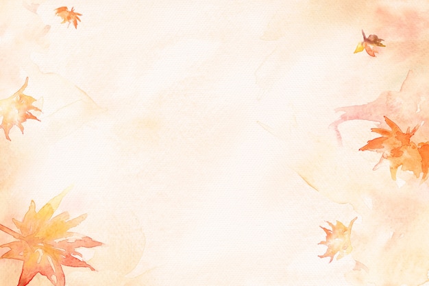 オレンジ色の秋の季節の美的な葉の水彩画の背景