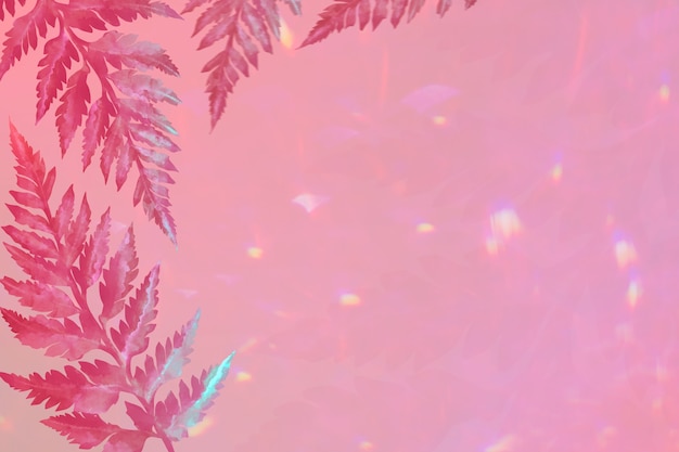 ピンクの境界線の背景に美的な葉