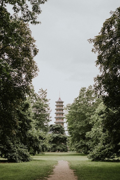 Free photo aesthetic tower retro film grain, in kew garden, london