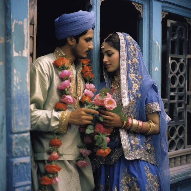 Foto gratuita una coppia indiana affettuosa che celebra il giorno della proposta insieme