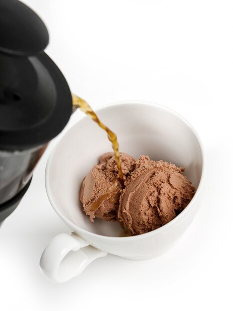 Affogato coffee with ice cream on a cup