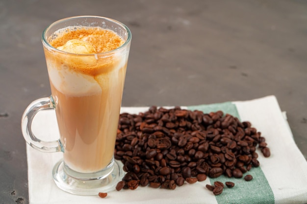 Affogato coffee with ice cream served in glass