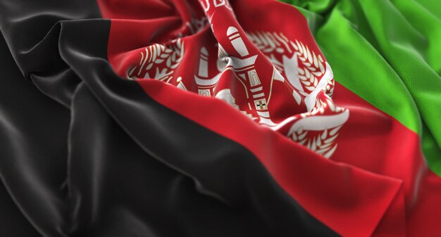 Afghanistan Flag Ruffled Beautifully Waving Macro Close-Up Shot