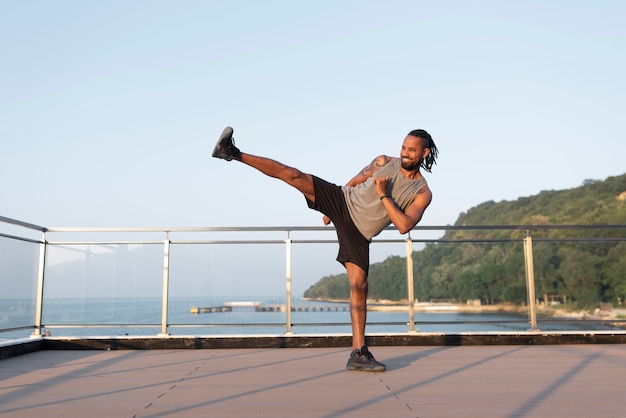 African american athlete exercising outdoors