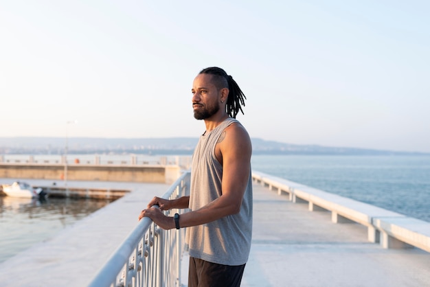 African american athlete exercising outdoors