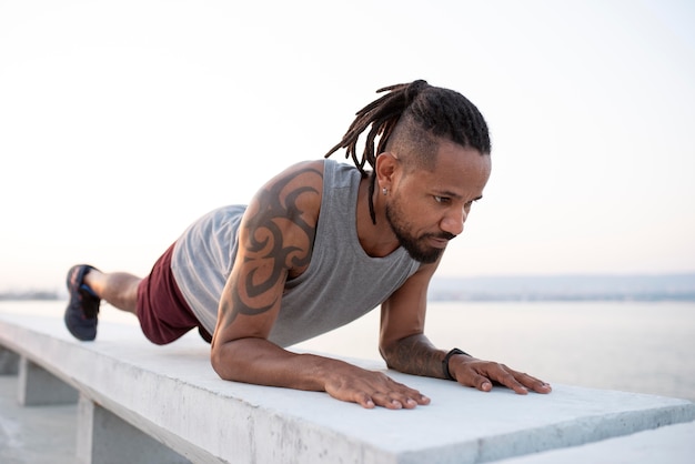 African american athlete exercising