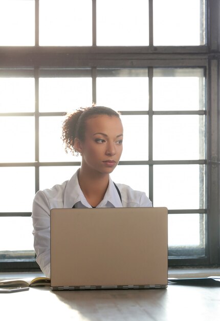 African American female doctor posing, medicine specialist