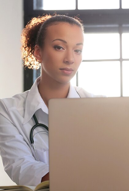 African American female doctor posing, medicine specialist