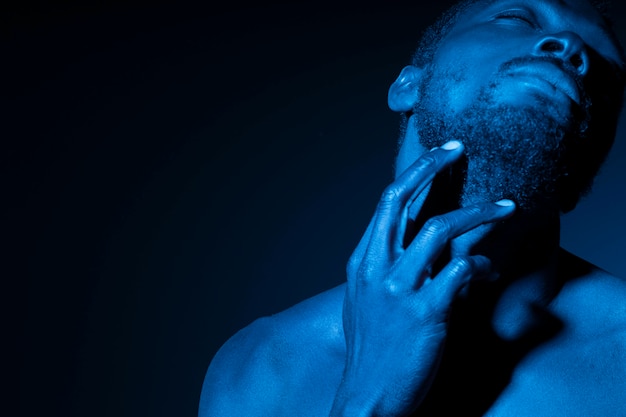 African american man in blue tones