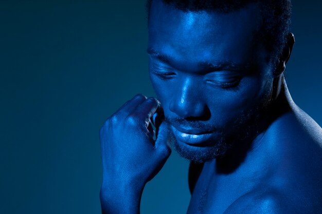 African american man in blue tones