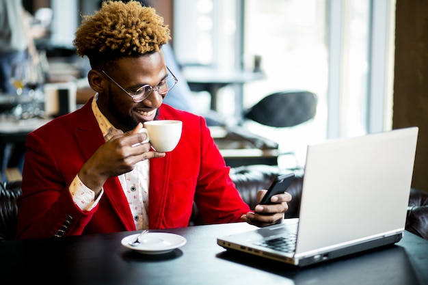 African american man in a cafe