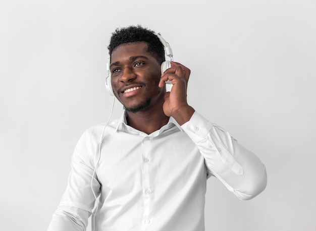 African american man listening to music