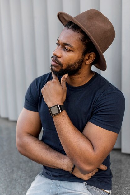 African american man looking away thoughtful