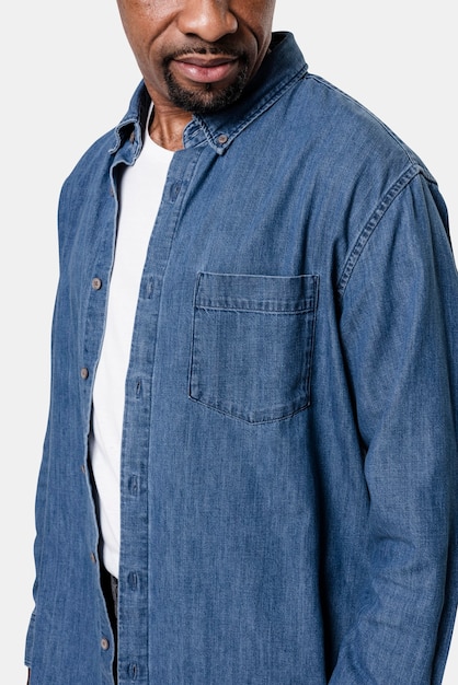 Free photo african american man wearing denim long-sleeve shirt