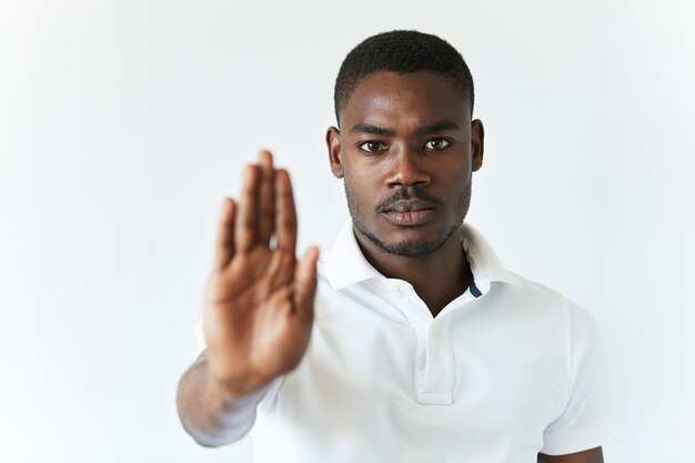 African American man in white T-shirt