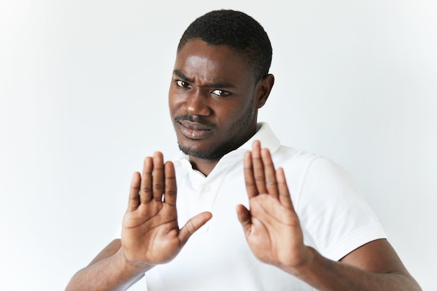 African American man in white T-shirt