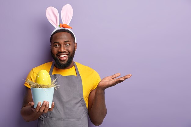 African American man with bunny ears