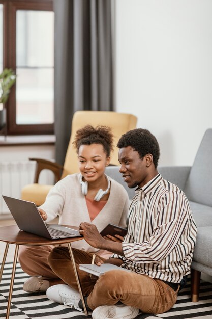 African american people working from a modern place