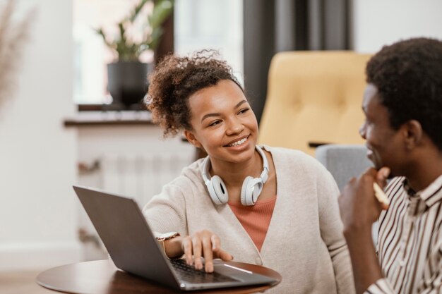 African american people working from a modern place