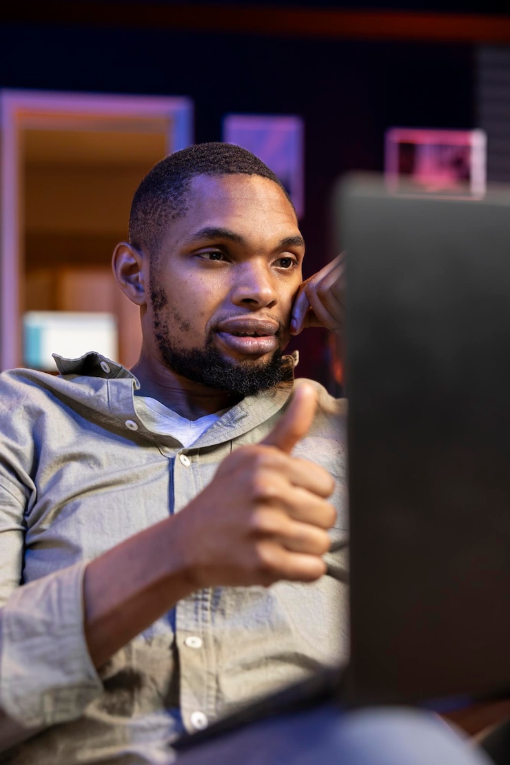 Free Photo african american person discussing on a remote video conference