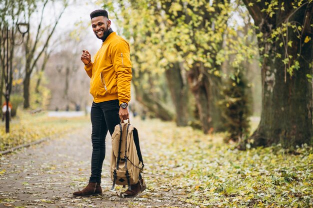 African american student walking in the park