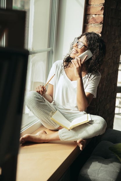 African American woman freelancer during the work in home office