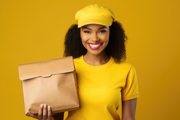 Free photo african american woman take away and delivery concept