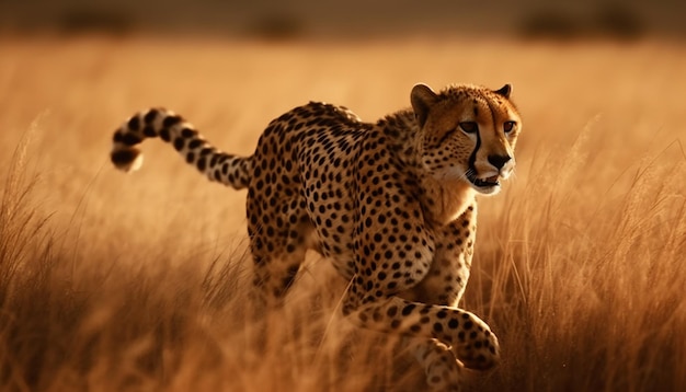 African cheetah walking on savannah looking majestic generated by AI